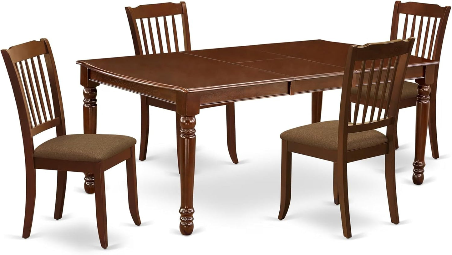 East West Furniture DODA5-MAH-C 5 Piece Dinette Set Includes a Rectangle Dining Room Table with Butterfly Leaf and 4 Linen Fabric Upholstered Dining Chairs, 42x78 Inch, Mahogany