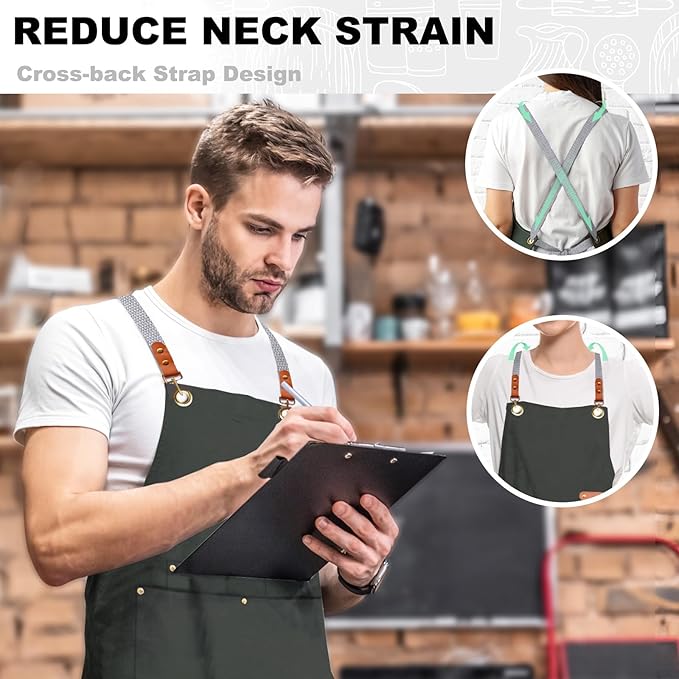 chef apron bib tool apron for man woman cross back straps with 4 pockets for kitchen cooking gardening baking working