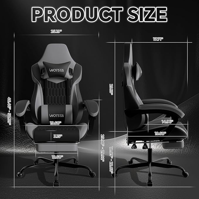 Gaming Chair with Footrest, High Back Gaming Chairs PVC Leather Ergonomic Gamer Chair with Adjustable Headrest Lumbar Support Racing Style Video Gaming Chair for Office/Home (BlackGrey)