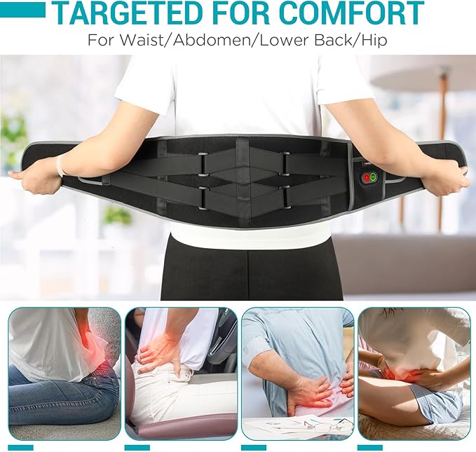 Comfytemp Cordless Heating Pad with Massager for Back, Portable Lower Back Massager FSA Eligible HSA Rechargeable Wireless Electric, Valentines Day Gifts for Her, Women Men Mom Dad, 3 Heat, 30mins Off