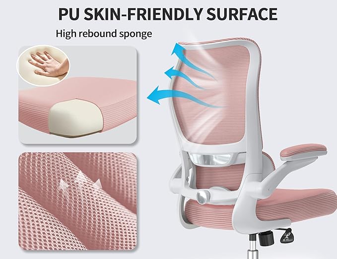 TRALT Ergonomic Office Chair - Desk Chair with Wave High Back Adjustable Lumbar Support Computer Chair - Gaming Chairs Mesh Backrest and PU Leather Seat (PIK)