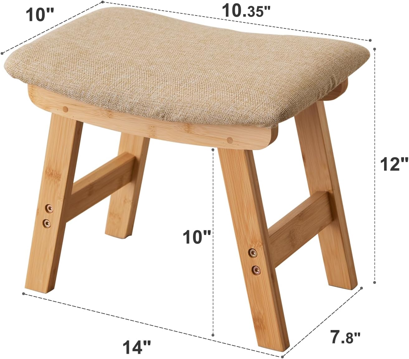 Foot Stool,Ottoman,Bamboo Small Sofa Foot Rest Under Desk,Extra Seating for Living Room, Bedroom and Kitchen (Natural Stool Legs - Beige Surface)