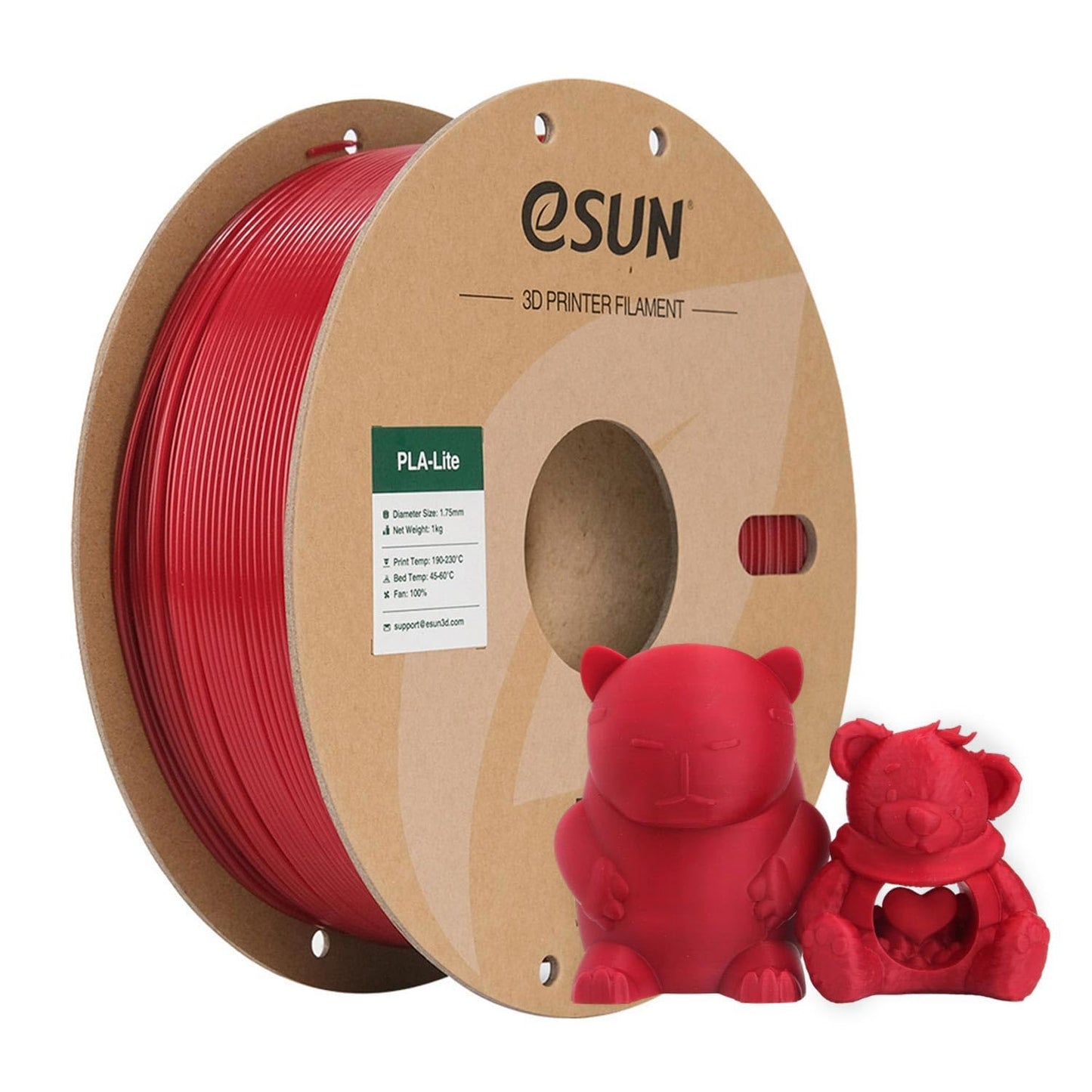 eSUN PLA Filament, Red 3D Printing PLA Lite Filament 1.75mm Dimensional Accuracy +/- 0.03mm, 1kg Carboard Spool (2.2lbs) 3D Prin