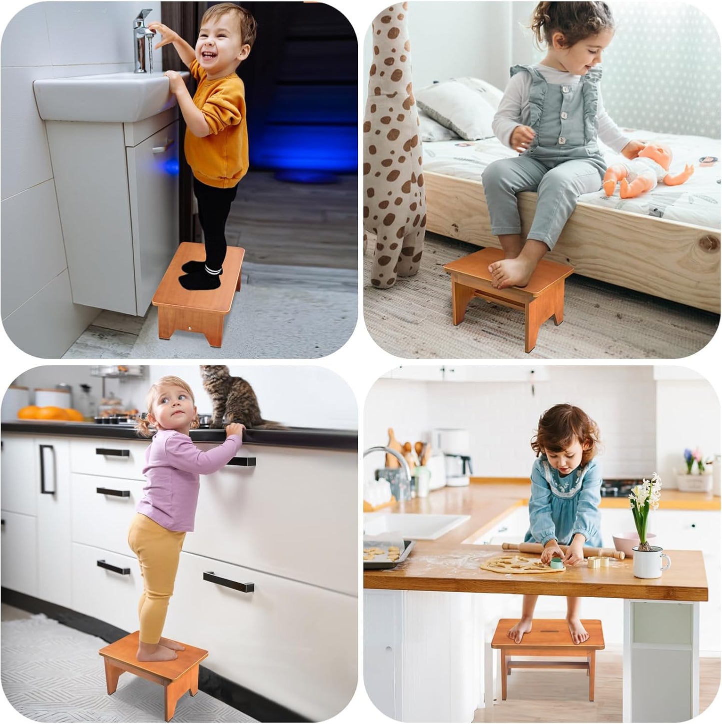 Wooden Step Stool for Adults,9.1''High One Step Stool for High Bed/Kitchen Riser,550 Lbs Beside Step Stool for Elderly Kids-Sturdy/Durable Footstool,Nonslip Stepping Stool for Bedroom/Kitchen/Bathroom