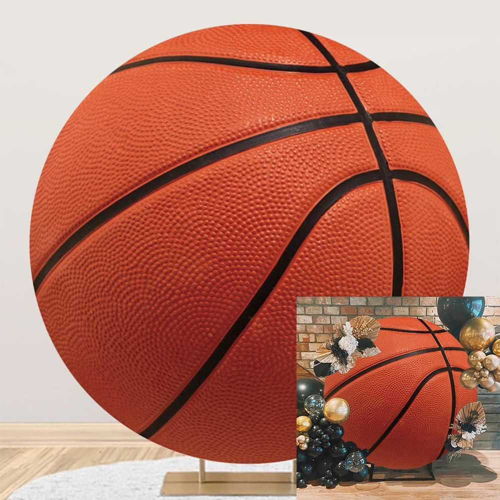 Leyiyi 3x3ft Basketball Round Backdrop Cover Brown Basketball Round Backdrop Basketball Match Sports Theme Circle Photography Background for Boys Baby Shower Newborn Gender Reveal Party Decor