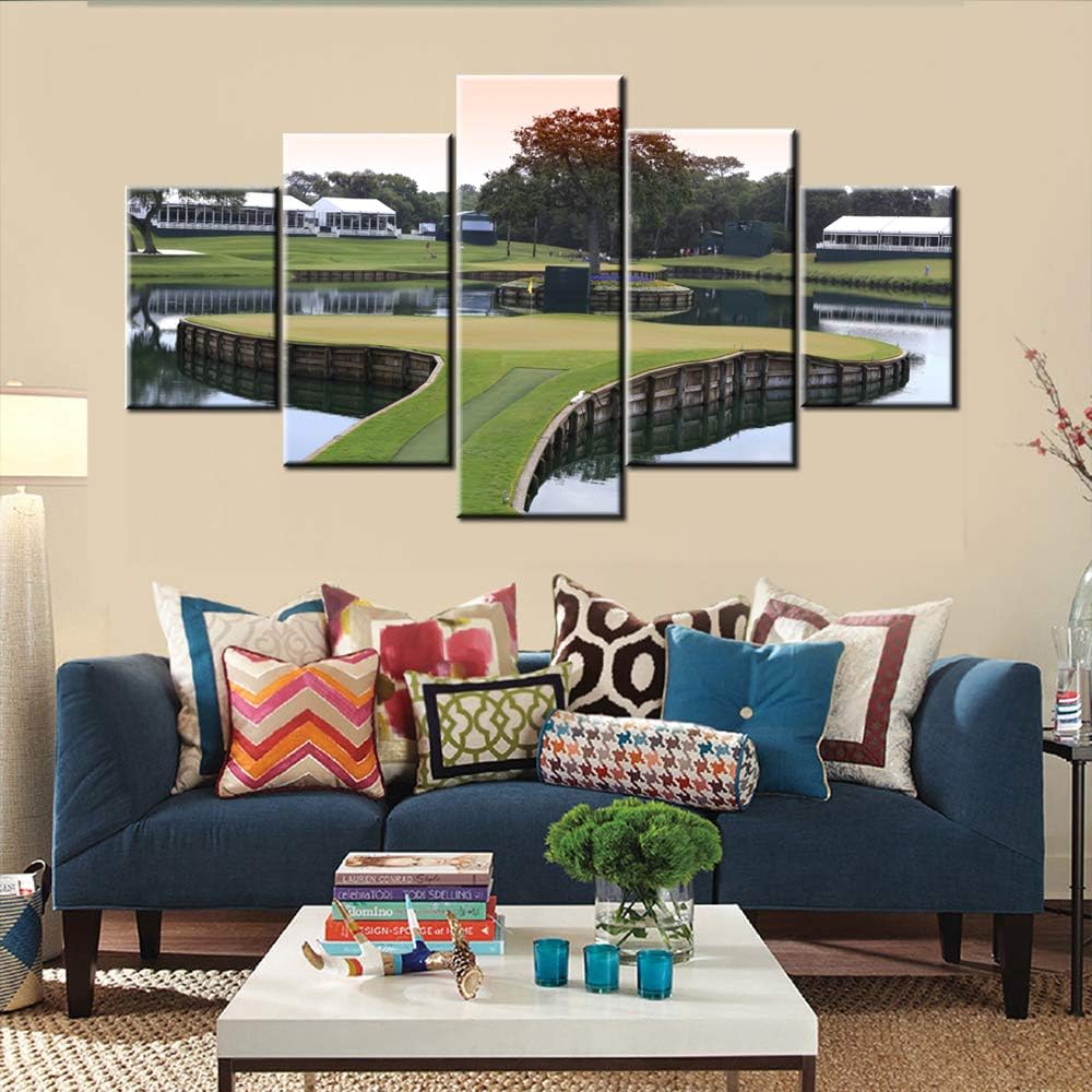 5 Panel Modern Canvas Paintings America Florida Golf Course Pictures Premium Quality Prints Artwork Giclee Green Lawn Wall Art for Living Room Home Decor Framed Stretched Ready to Hang(60''Wx32''H)