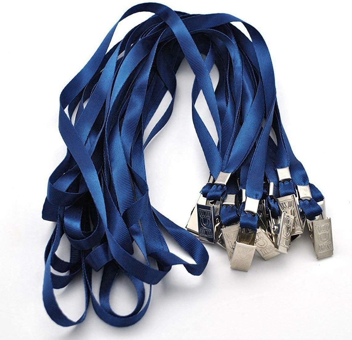 Beebel Lanyards 100 Pack Nylon Flat Badge Lanyard for Id Badge Name Tag (Navy Blue, 100 Pack)
