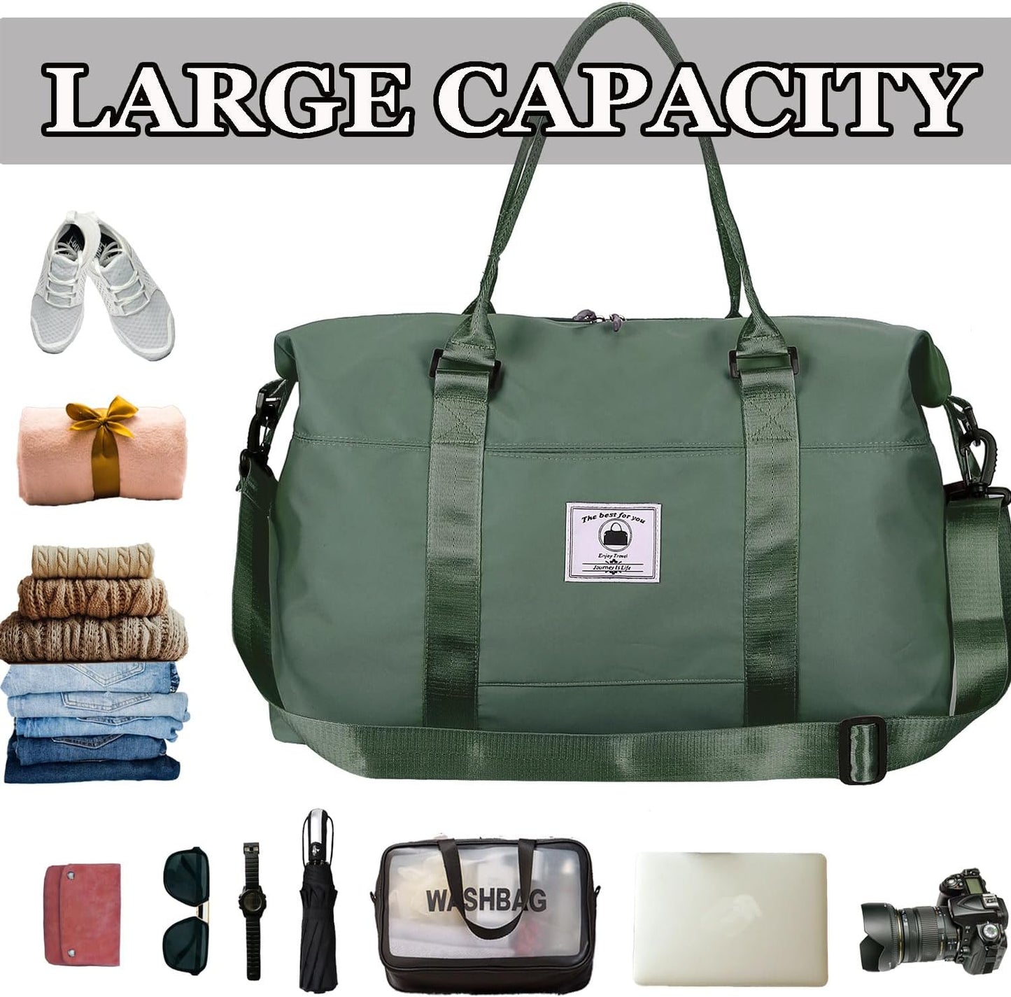 Travel Duffle Bag, Waterproof Sport Tote Gym Bag for Women Men, Overnight Weekender Carry On Bag with Wet Pocket