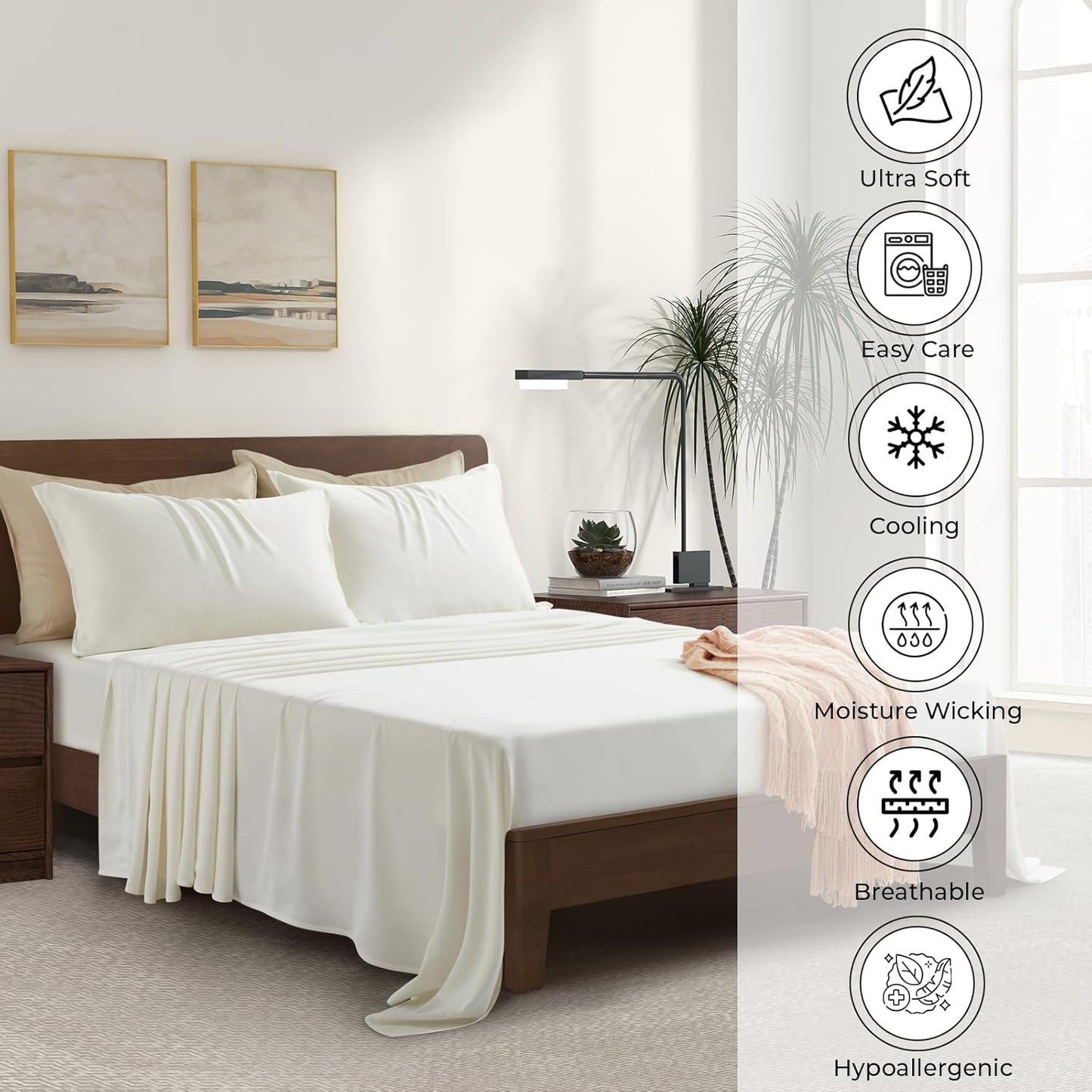 Luxury Bamboo Market | King Envelope Pillowcase Set | 100% Viscose Made from Bamboo | Organically Grown | Ultra Soft | Cooling | 2pcs [Opulent Ivory]