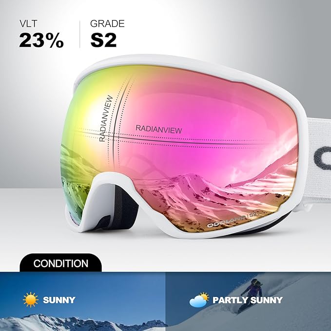 Odoland Snow Ski Goggles S2 Double Lens Anti-Fog OTG Windproof UV400 Eyewear for Men, Women and Youth-Skiing Snowboarding
