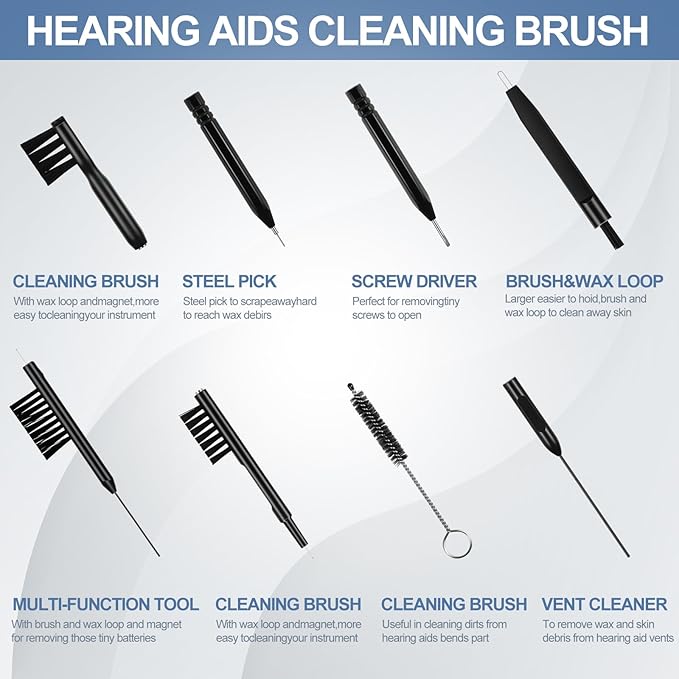 Patelai 10 Pieces Hearing Aid Cleaning Kit Multi Functional Hearing Aid Brush Cleaning Tools for Earbuds,Headphones, Amplifiers with Wax Loop and Magnet Set with Case, Gifts for Relatives
