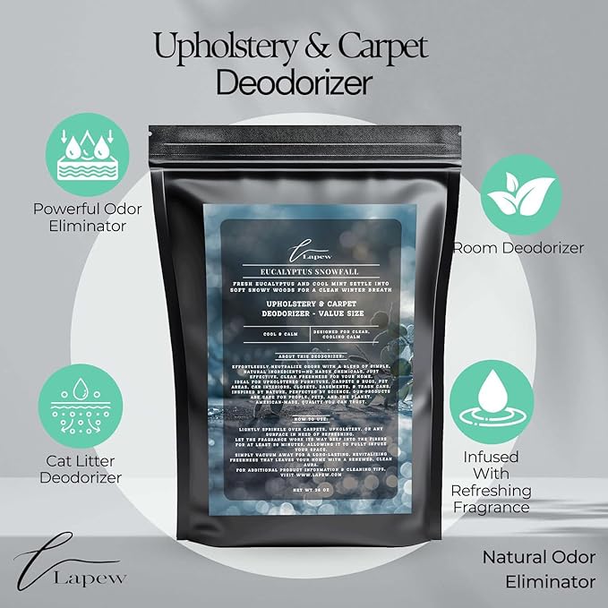 Eucalyptus Snowfall Carpet Freshener Powder Value Size 36 oz | Powerful Odor Eliminator for Home | Upholstery Deodorizer | Carpet Deodorizer | Cat Litter Box