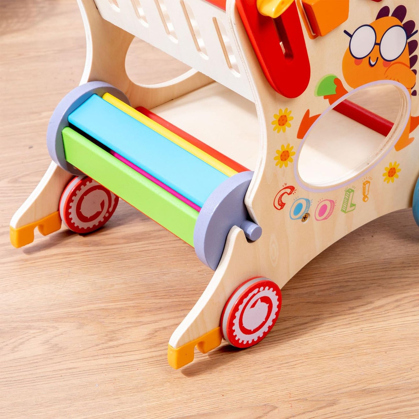 Dormlony Wooden Baby Push and Pull Walker with Wheels for Boy&Girls,Multiple Activities Kid’s Toy,Shopping Cart Sit to Stand Walker for Toddlers