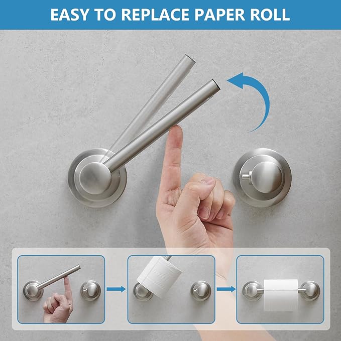RUMOSE Toilet Paper Roll Holder Bathroom Flexible Pivoting Tissue Handle on Wall Mounted Brushed Nickel Rustproof Toilet Tissue Roll Holder,Stainless Steel
