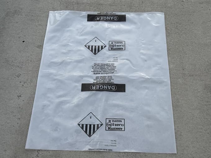 Asbestos Disposal Bags – 33" x 50" Clear Polyethylene, 6 Mil, Made in USA - Sandbaggy (10)