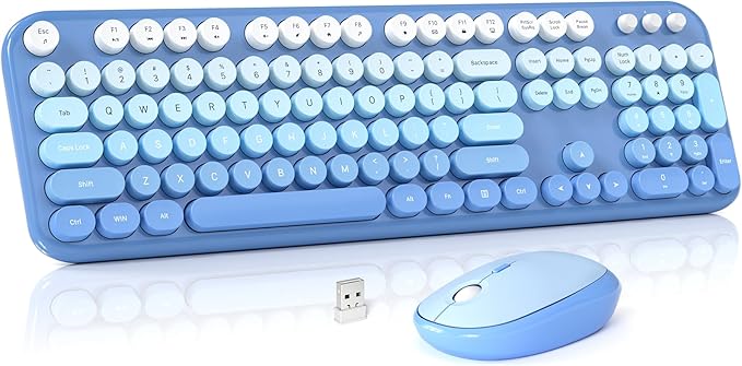 Wireless Keyboard and Mouse Combo, MOWUX Colorful Computer Full Size 2.4G Plug and Play Wireless Typewriter Keyboard and Mouse Set for Computer, Desktop, PC (Blue Gradient)