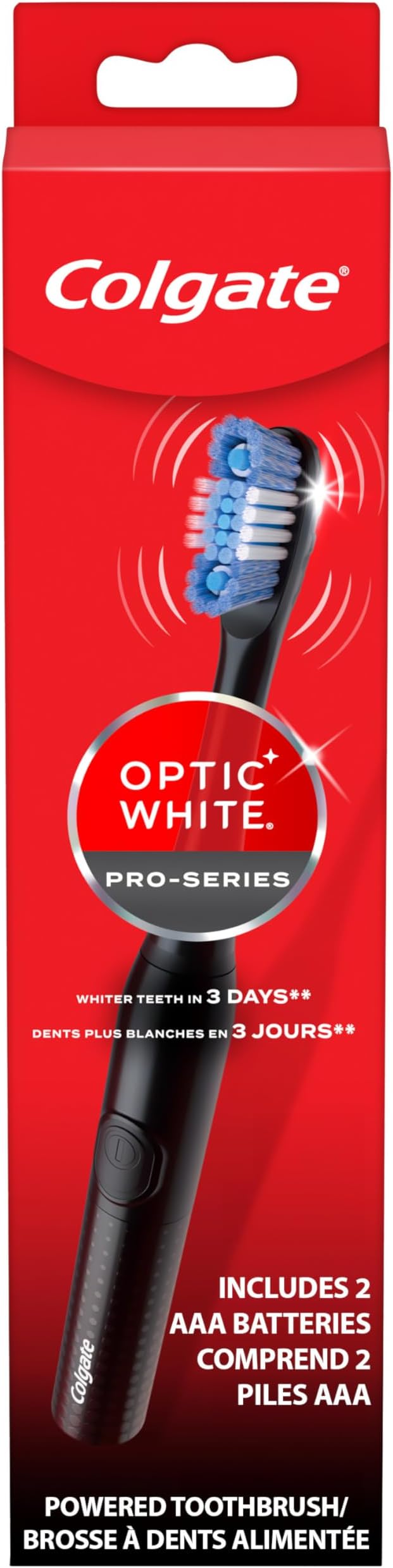 Colgate Optic White Pro-Series Whitening Battery Operated Toothbrush with Timer, Soft, Black