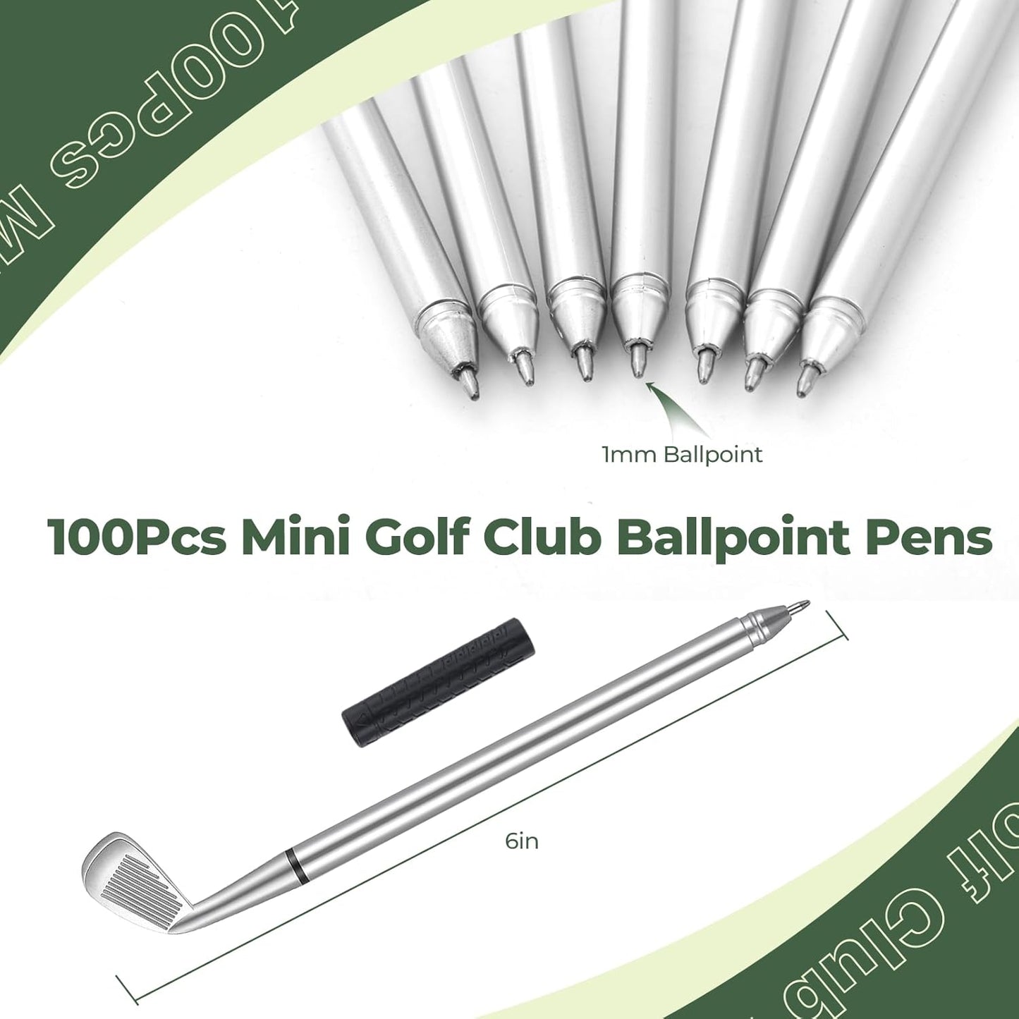 Lnrueg Mini Golf Club Ballpoint Pens 1.0mm 100 Pcs - Bulk Golf Pens for School, Office, Souvenirs, Golfing Club Props, Black Ink
