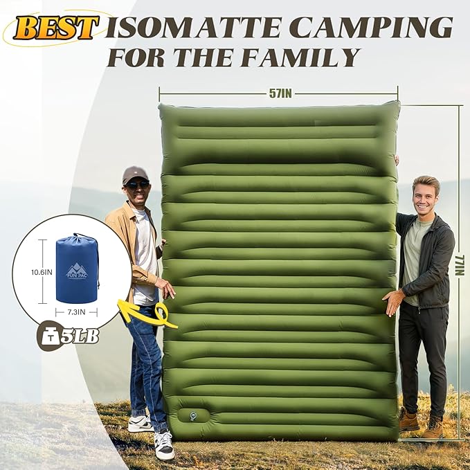 Camping Sleeping Pad, Ultralight Camping Mat with Pillow, Built-in Foot Pump Inflatable Sleeping Pads Compact for Camping Backpacking Hiking Traveling Tent,Double,Green.