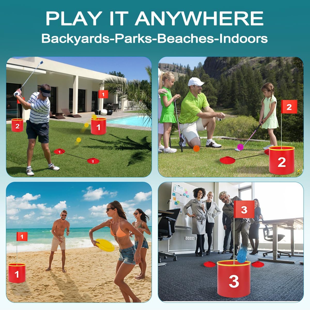 Golf Yard Bucket Games 3 Holes Golf Practice Game with Flag, Golf Chipping Game for Kids and Adults Outdoor, Indoor, Park, Beach, Backyard, Lawn