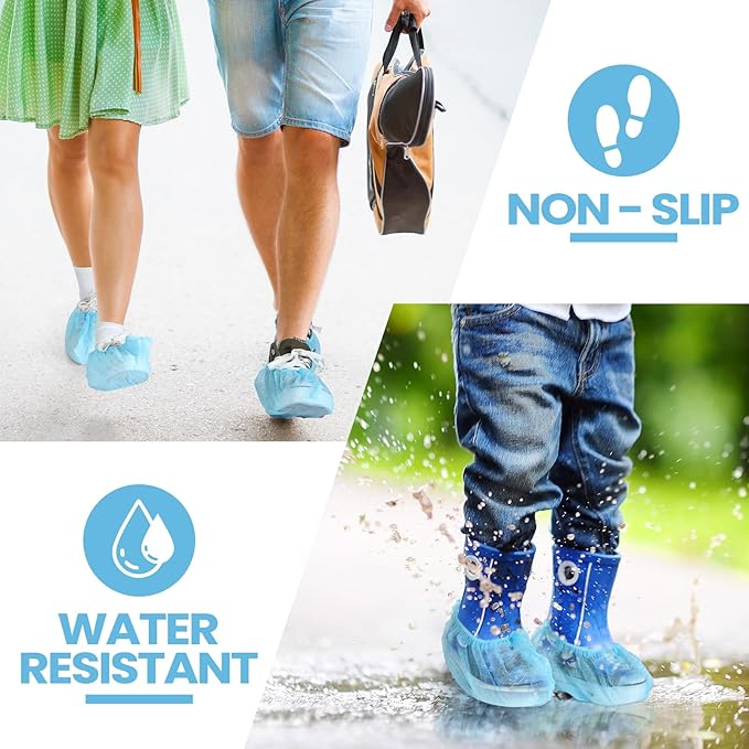 Vabean 1000 Pcs Disposable Shoe Covers Boot Cover Waterproof Nonslip Shoe Protector Covers for Indoor Carpet Floor Workplace Protection, One Size Fit Most (Light Blue)
