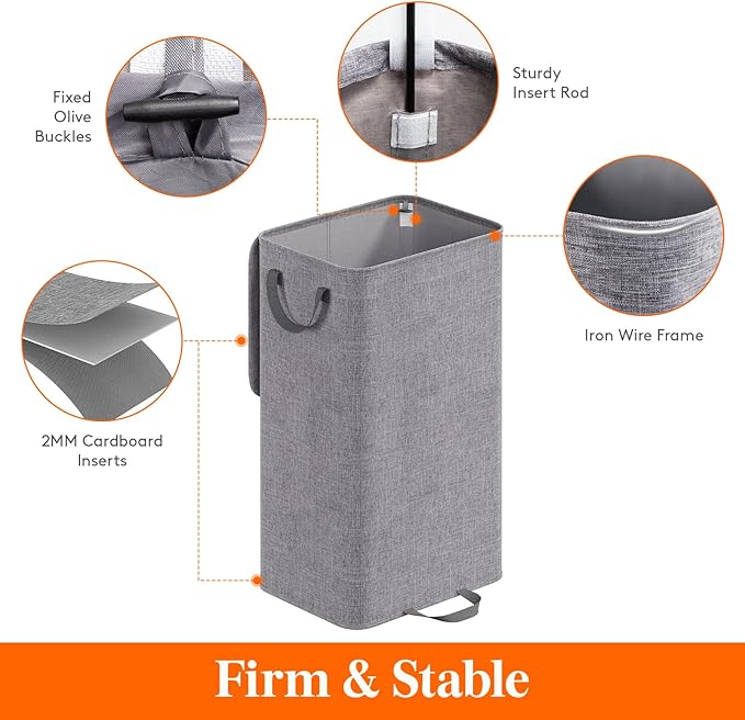Lifewit Laundry Hamper with Lid and Removable Laundry Bag, Large Collapsible 1 Divider Dirty Clothes Basket with Handles for Bedroom, Laundry Room, Closet, Bathroom, College, 100L Gray