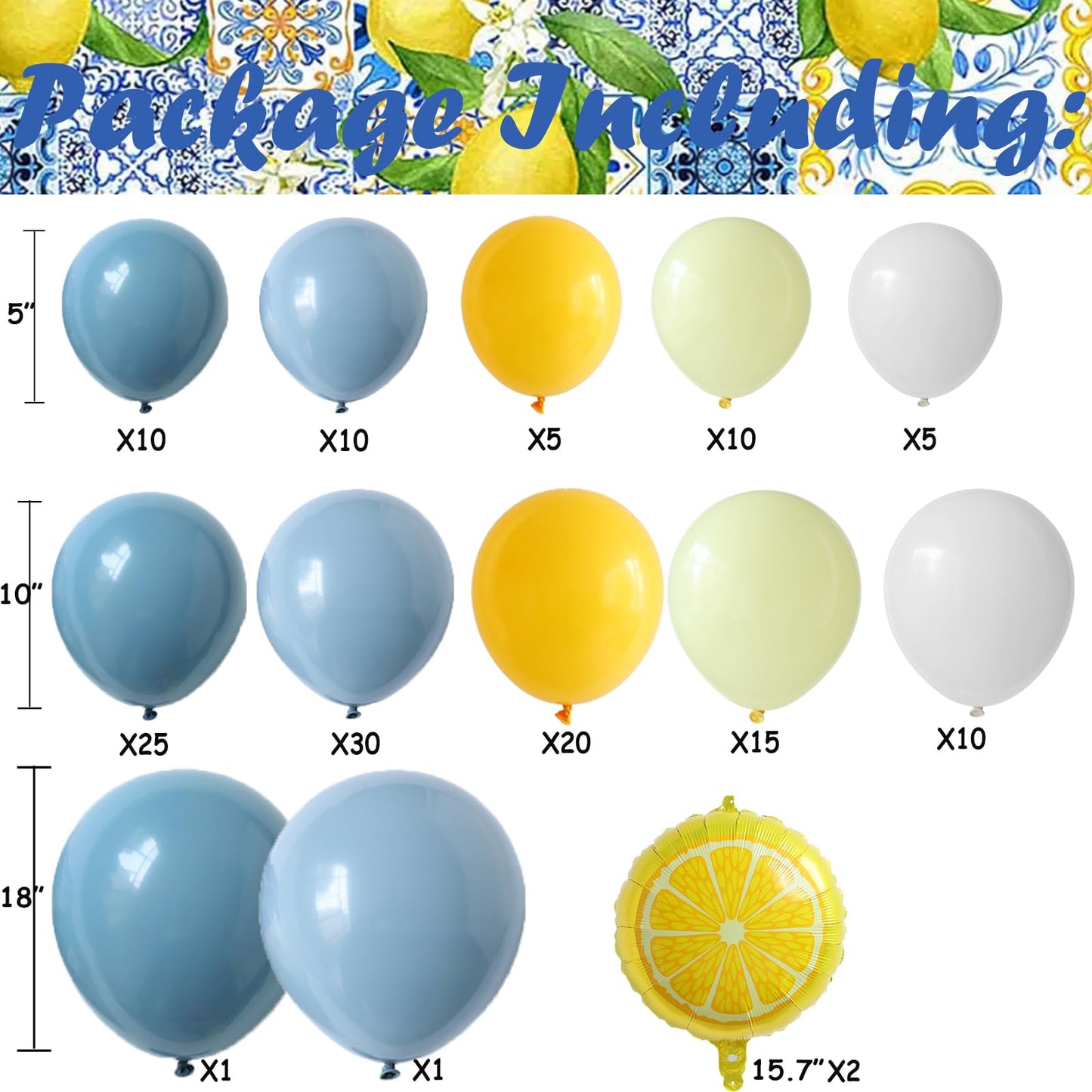 Amalfi Coast Lemon Balloon Arch Kit 144pcs Blue and Yellow White Balloons with Lemon Balloons for Valentine's Day Bachelorette Bridal Shower Lemon Themed Birthday Party Decorations