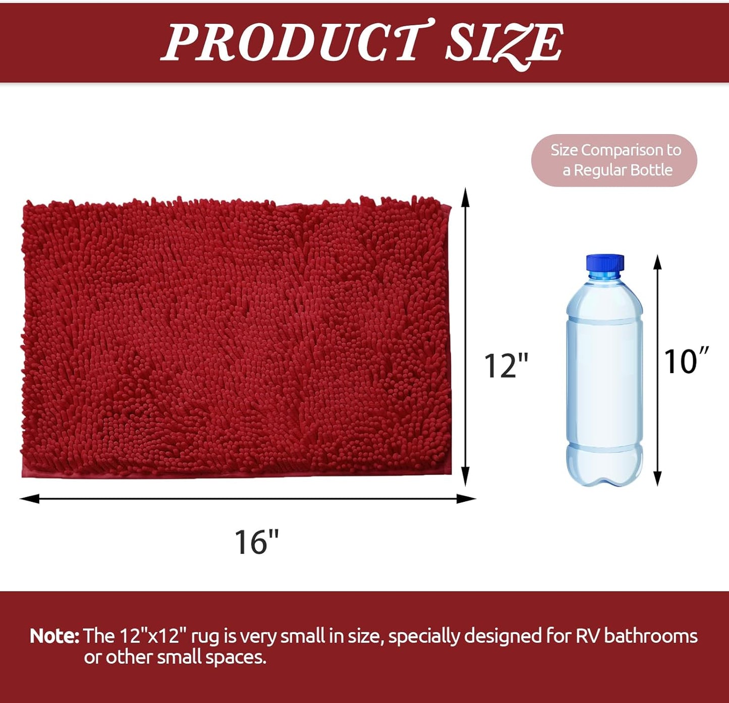 Non-Slip Bath Rug,Extra Soft Microfiber Bedroom Shag Carpet with Anti-Slip Backing,Water/Dust Absorbent Fast Dry Shower Mat,Sound Insulated Stairs Pad,Machine Washable (Red,12 x 19 Inches)