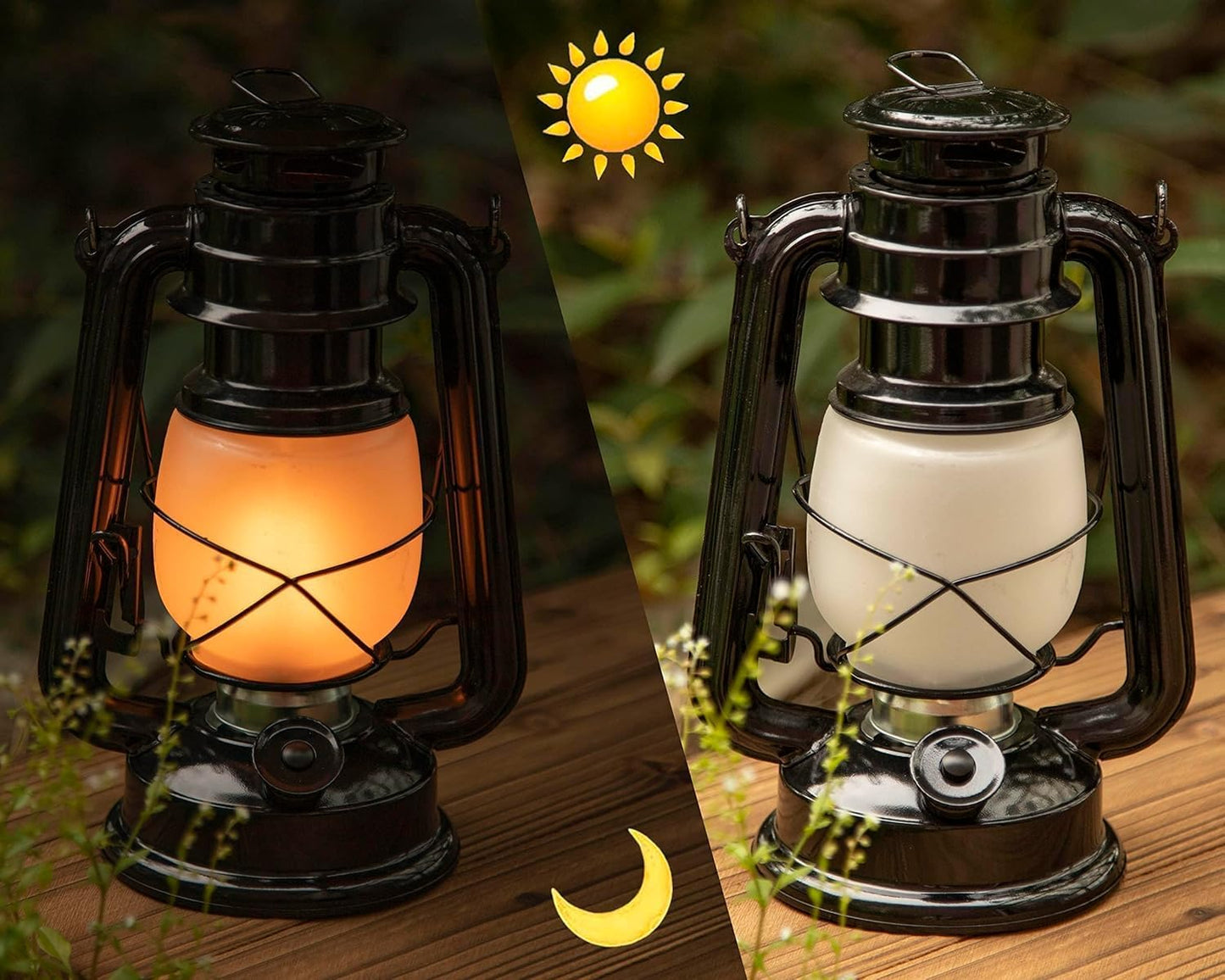 YAKii LED Vintage Flame Lantern Metal Outdoor Hanging Lantern with Dancing Flame Battery Operated Halloween Outdoor Indoor Decoration(Black Pack of 8)