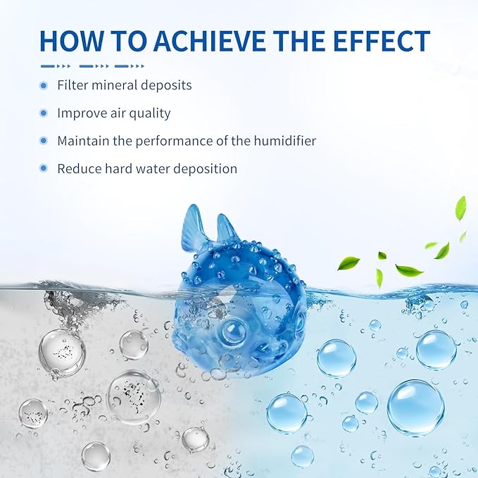 Humidifier Cleaning Fish 12-Pack: Demineralization Cartridge to Purifier Water | Prevent White Dust & Scale | Remove Odor | Universal Water Cleaner for Most Humidifier Tanks