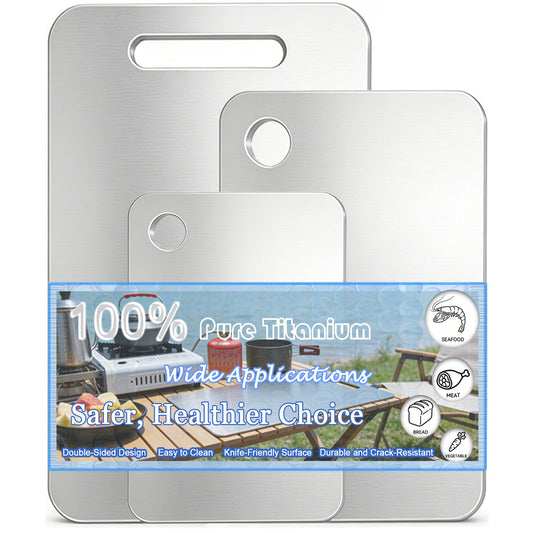 100% Pure Titanium Cutting Board Set of 3, Double-Sided Titanium Cutting Boards for Kitchen Dishwasher Safe, Camping Metal Charcuterie Chopping Board Mat for Meat, Fruit & Cheese (M+L+XL)