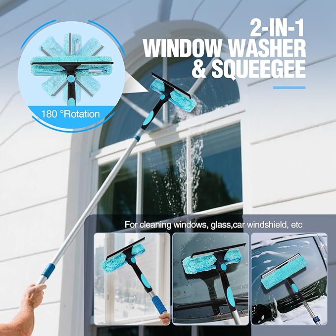 Lineslife High Ceiling Duster Kits,Extendable Reusable Cobweb,Window Cleaning Squeegee,Ceiling Fan Duster,Boat Hook, for High Roof and Glass Surfaces