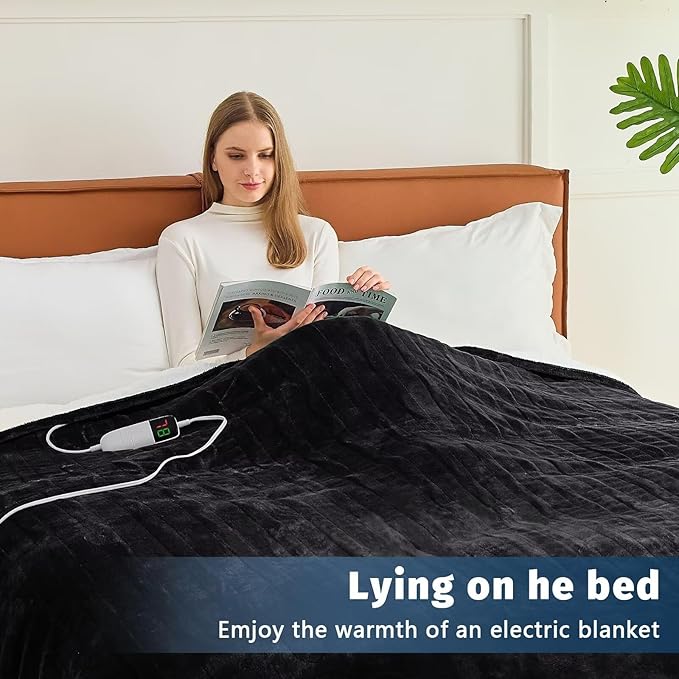BOMOVA Heated Electric Throw Blanket - 50" x 60" Heating Blanket with 10 Heating Levels & 8 Hours Auto Off, Warm Flannel Blanket, Christmas Birthday Gifts for Women