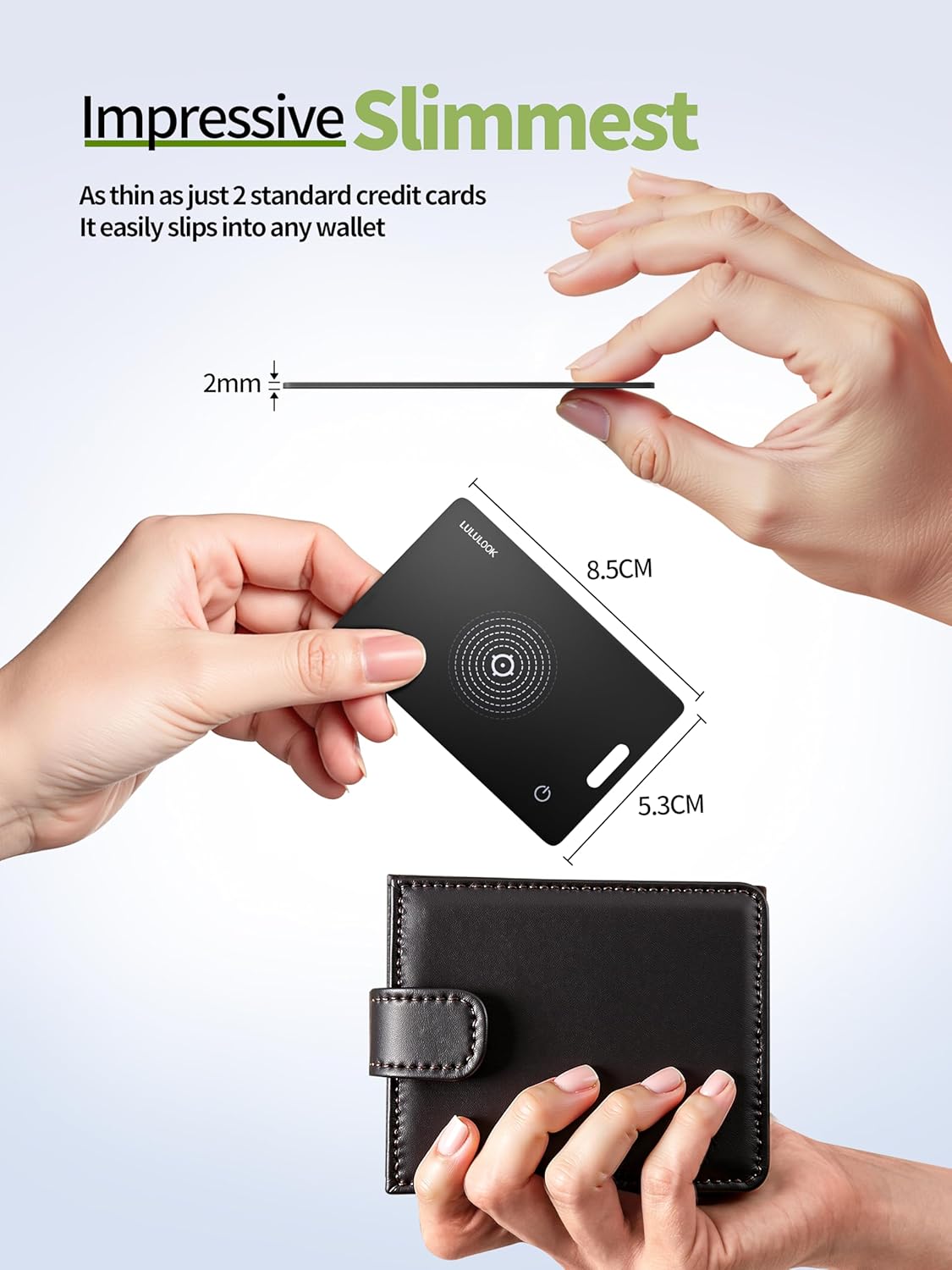 LULULOOK Wallet Tracker Card, Ultra Slim Airtag Wallet Works with Apple Find My (iOS Only), Wireless Rechargeable GPS Smartcard Tracker for Luggage, Tags, Passport, Purse, IP68 Waterproof, 3Pack