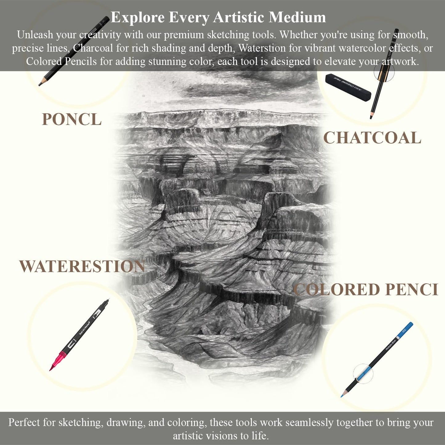 SuFly Sketch Pad and Pencil Set for Kids Ages 8-12 | Complete Sketch Set with 9x12 Sketchpad, Watercolor Postcards & Pencils (Graphite and Charcoal), Sketch Pads for Drawing for Adults & Art Supplies.
