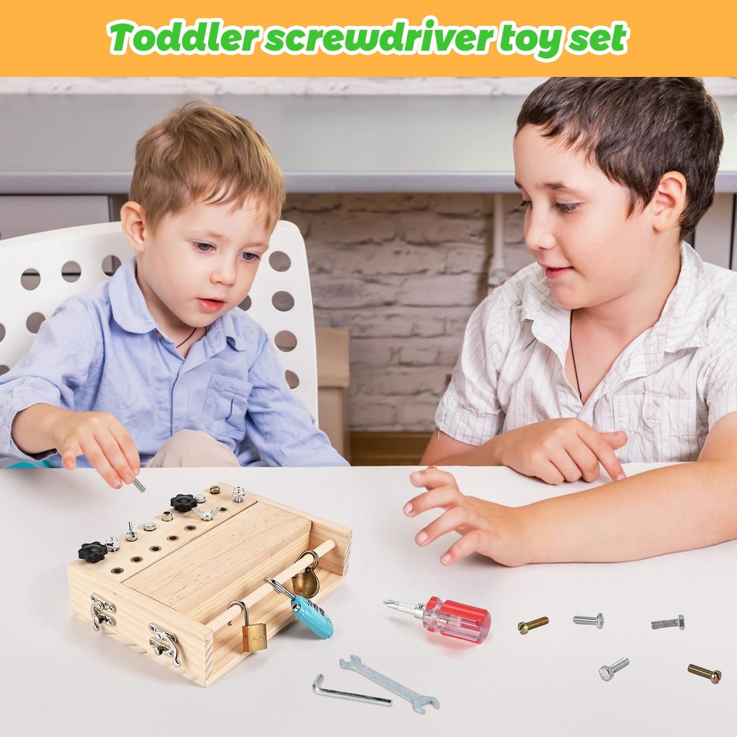 WoodTrove Montessori Screwdriver Board Set, Montessori Toys for 3 4 5 with 3 Lock and Keys, Toddler Screwdriver Toy, Kids Tool Set, Preschool Learning Sensory Toy, Fine Motor Skills Toys