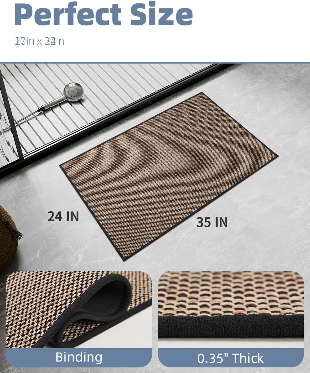 PADOOR Non-Slip Bath-Mats, Rubber-Backing Braided Absorbent Mats, Machine Washable Thin Bath Rugs Fit Under Door, Quick Dry for Bathroom Floor, 24x35 Black