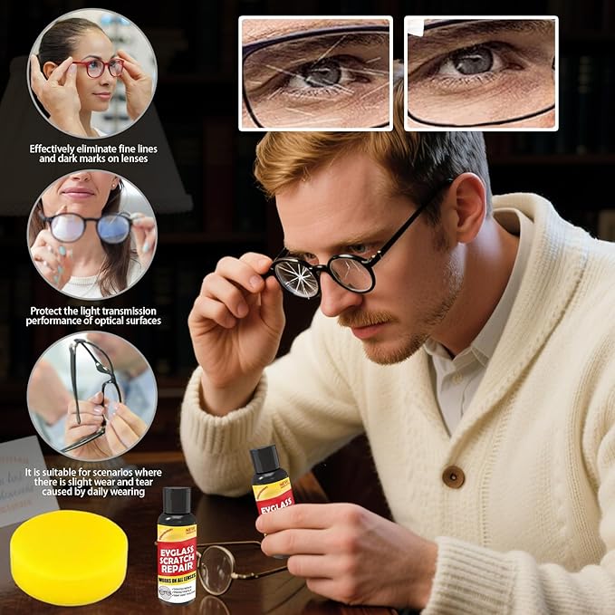 Eyeglass Scratch Remover for Lenses, 100g Protective Coating Eyewear Cleaner Repair Lens Glass Grinding Scratch Cleaner Sunglasses Screen and Camera Cleaning Kit