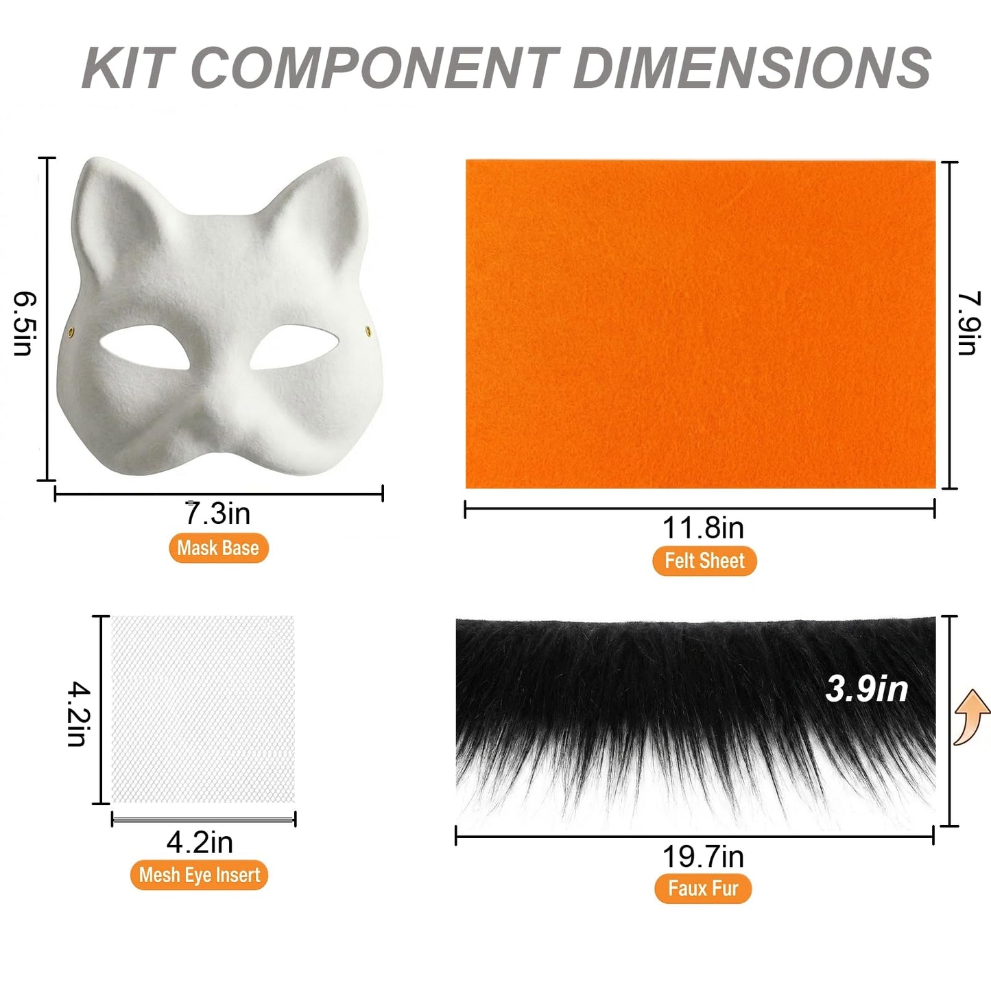 TherianMask 37 Pcs Therian Mask Kit White Cat Masks DIY to Paint Furry Animal Mask Therian Gear Therian Stuff for Halloween Masquerade Cosplay Party (C)