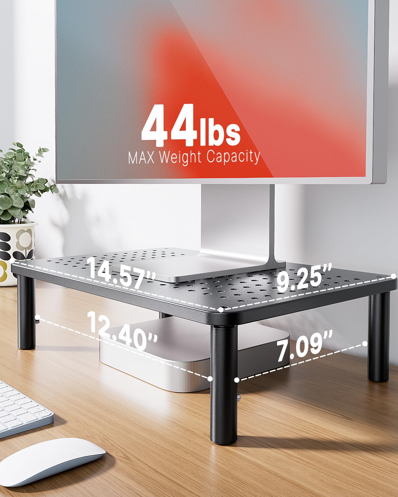 HUANUO Monitor Stand, Monitor Stand Riser 3 Height Adjustable, Monitor Riser with Airflow Vents, Laptop Stand for Desk, Laptop Riser, Desk Organizer for Monitor, 15.6" Laptop, PC, Printer