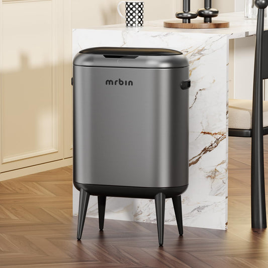 MRBIN 40L/11Gal Slim Sensor Trash Can with Legs, Touchless Motion Sensor Garbage Bin,Side Handles, Narrow Automatic Waste Basket for Kitchen, Living Room, Bedroom, Eclipse Grey