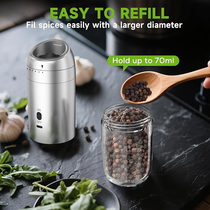 Gravity Salt and Pepper Grinder Set, Electric Salt and Pepper Grinder, Refillable Pepper Mill with Adjustable Coarseness & LED Light, Upgraded Large Capacity Rechargeable Pepper Grinders for Kitchen