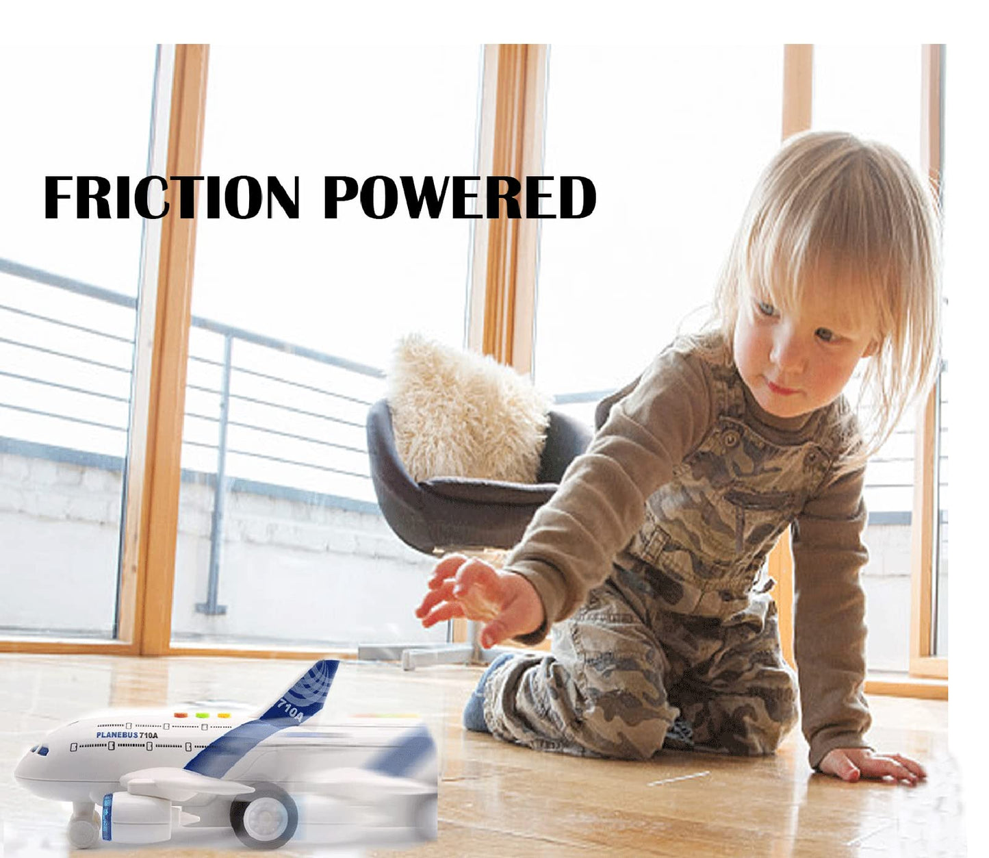 OCCAFY Airplane Toys for Toddlers,Friction Powered Toy Plane for Kids,1:200 Scale Aircraft with Flashing Lights and Sounds for Boys & Girls,Toy Vehicles