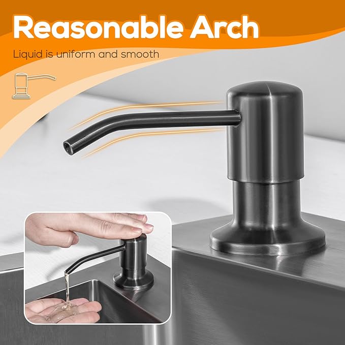 Soap Dispenser for Kitchen Sink, Lotion Dispenser for Kitchen Sink Stainless Steel Pump Head, with 17 Ounce Soap Bottle Refill from The Top,Soap Pump for Kitchen Sink Gun Metal