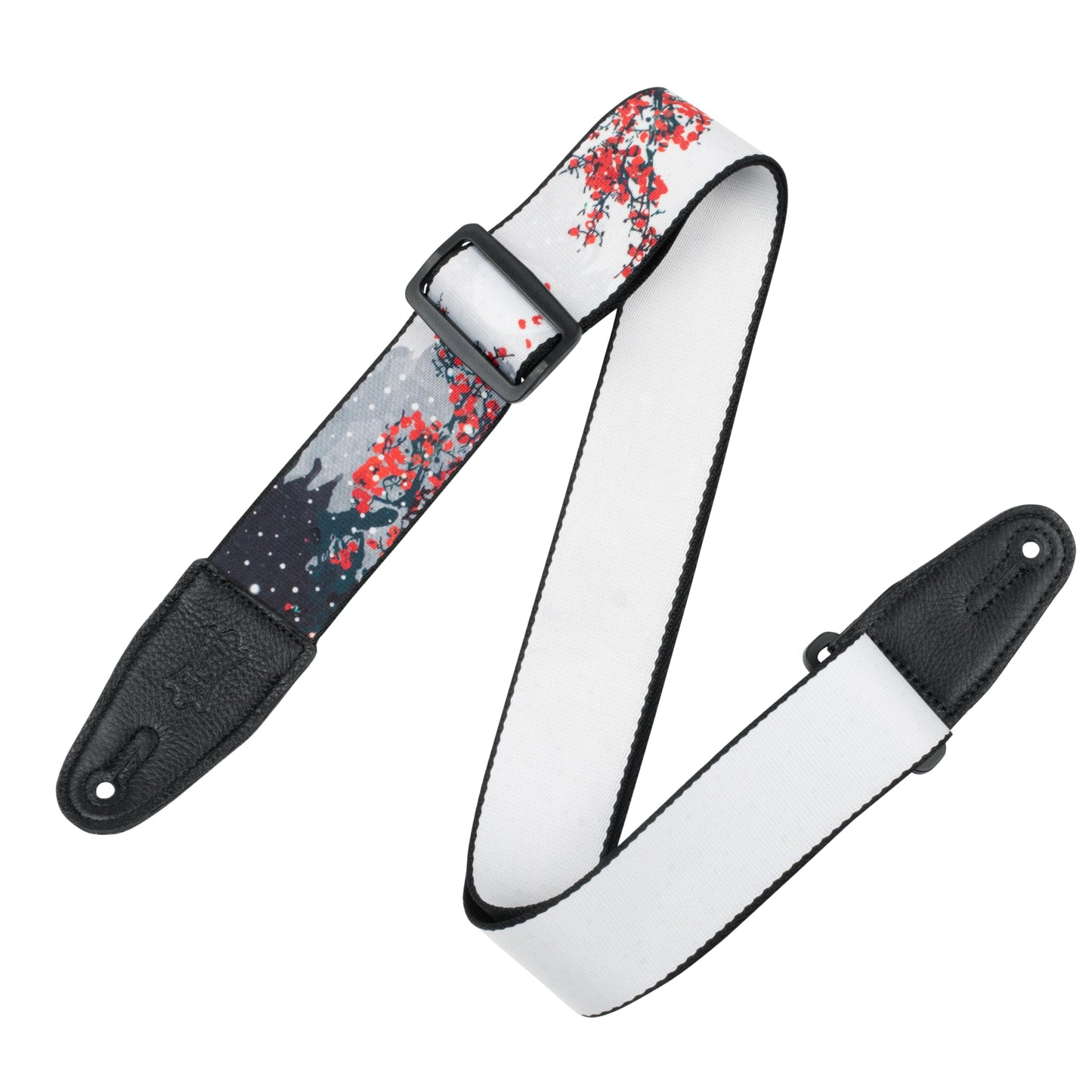Levys Leathers 2 Wide Polyester Guitar Strap with Genuine Leather Ends; Cherry Blossoms & Snow Motif (MPD2-116)