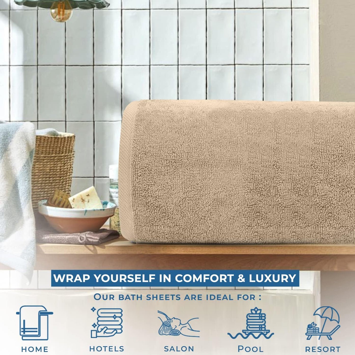 DAN RIVER Pack of 1 Bath Sheet 40x80 Inches, Big Towels Oversized Extra Large Bath Towel, Absorbent Organic Cotton Towel - Tan