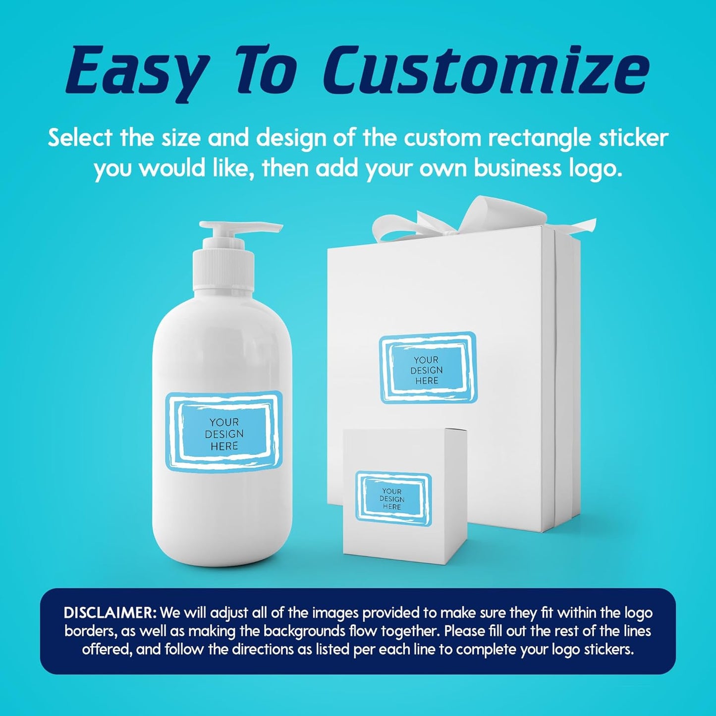 100 Custom Vinyl Stickers - Upload Your own Image, Text, Design, Logo - Personalized Logo Labels for Handmade, Packaging, Bottle, Jars, Candle, Brand Stickers (Blue Swirls, 5x3)