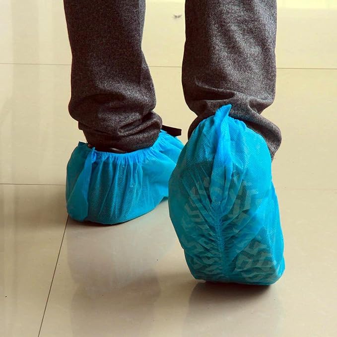 G & F Products Disposable Shoe Covers, Slip-Resistant Booties, Heavy-Duty, Waterproof, Elastic Band, Non-Slip Silicone Sole, Reusable, Protects Floors, Blue, 11 Us Men & 13 Us Women, X-L 200 Pieces