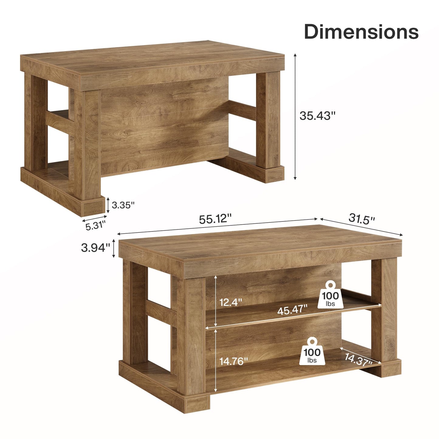 Tribesigns Bar Table, 55-Inch Counter Height Pub Table with Storage Shelves, High Top Kitchen Dining Table, Rectangle Wood Home Bar Unit for Dining Room, Bistro, Light Brown