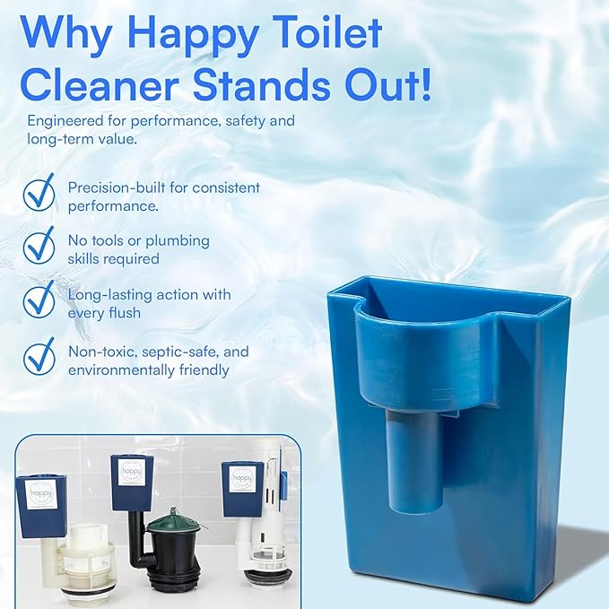 Happy Toilet Cleaner 2 Pack – Self-Cleaning Toilet System | Easy Install Toilet Tablet Holder for a Deep Clean with Every Flush | Made in the USA